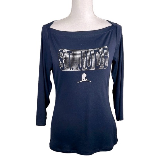 The Limited Blue Silver Stud Special Edition Saint Jude 3/4 Sleeve Top Size S - Picture 1 of 6